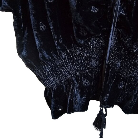 Jade Johnny Was Silk Blend Velvet Embroidered Top With Tassel Tie, Size Small - Picture 8 of 11